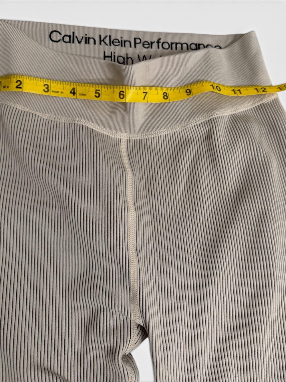 Calvin Klein Performance Ribbed High Waist Leggings Taupe Medium Activewear - Picture 4 of 4